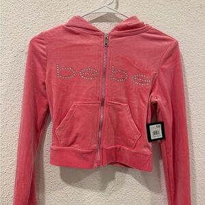 Bebe Pink Velour Zip-Up Jacket